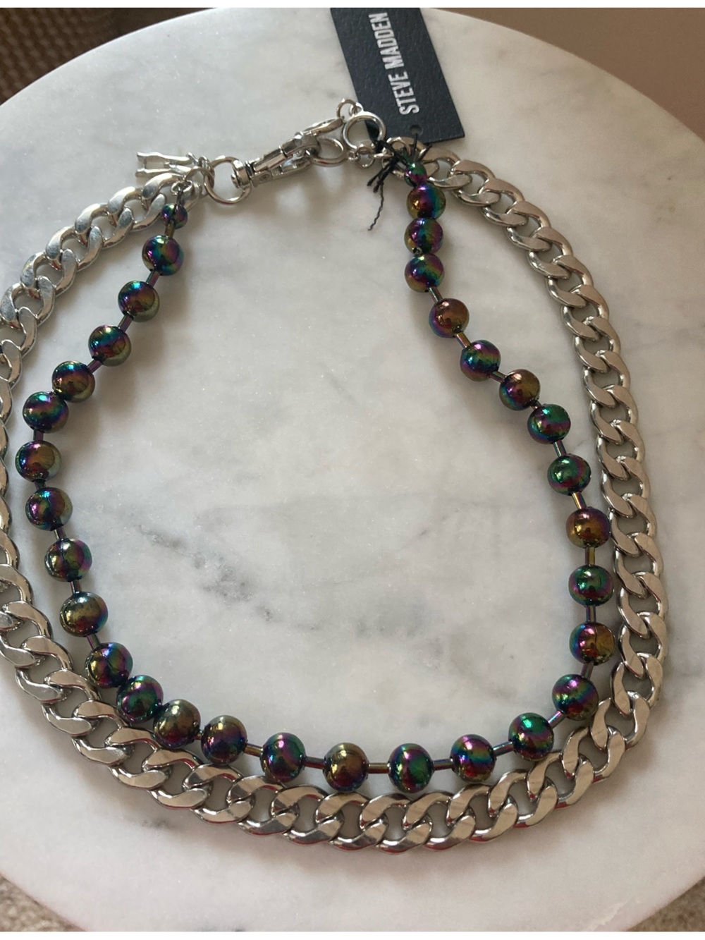 Steve Madden Iridescent Bead & Silver Chain Women's Necklace - Multicolor